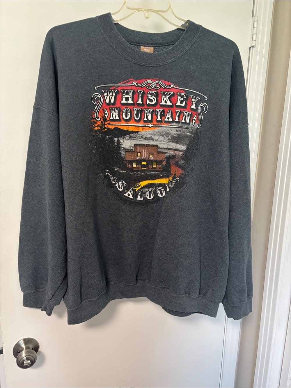 George Charcoal Crewneck Sweater with Whiskey Mountain Graphic